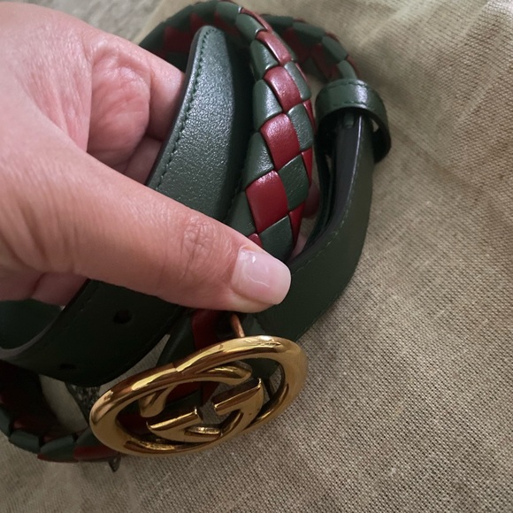 New Gucci women’s braided belt. Red, green and gold hardware. main image 5